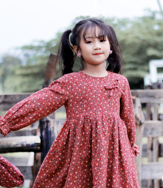 Váy hoa đỏ 2 tầng