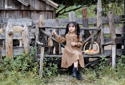 Váy hoa nâu cổ nơ