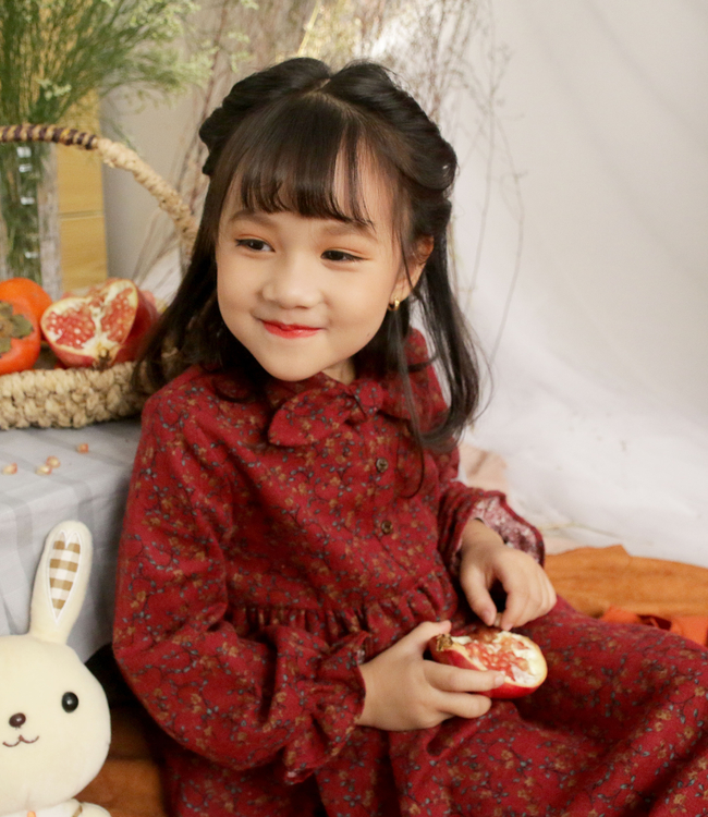 Váy hoa đỏ nơ cổ