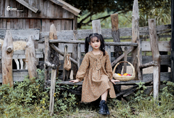 Váy hoa nâu cổ nơ