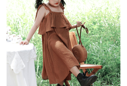 Váy nâu dây vai nơ bèo ngực 