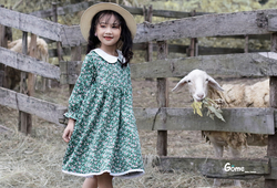 Váy hoa xanh cổ trắng