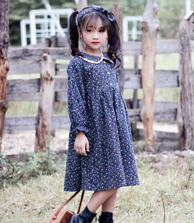Váy hoa nhí tím than phối cổ ren