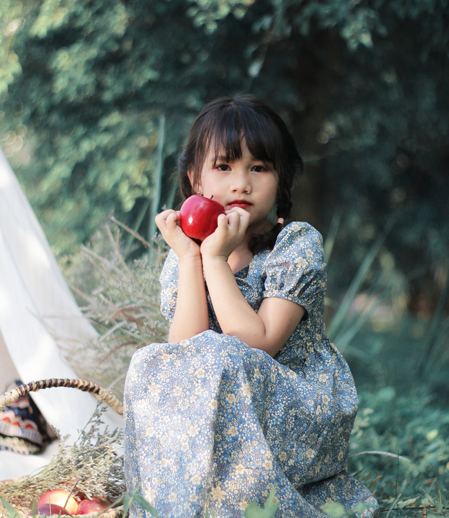 Váy babydoll cổ nơ màu xanh