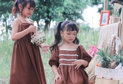 Váy nâu tay lỡ phối ren
