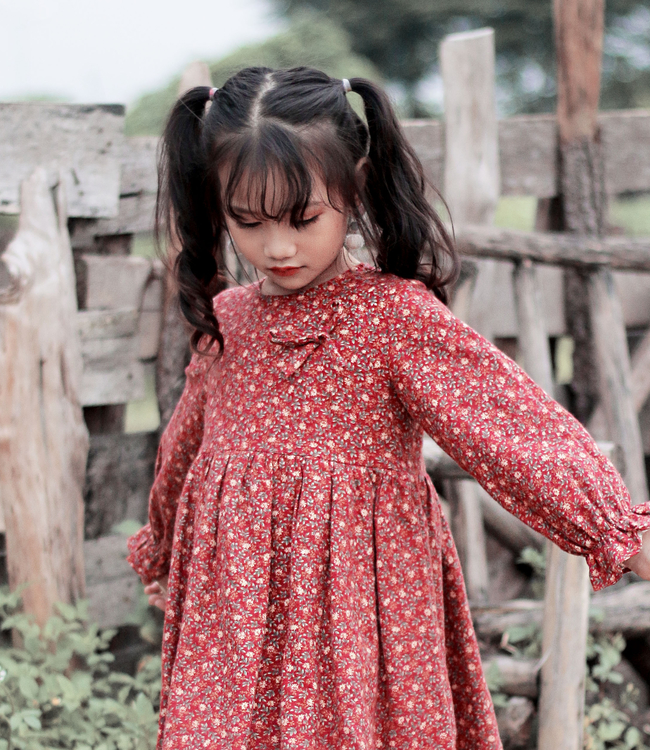 Váy hoa đỏ 2 tầng