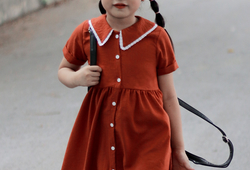 Váy cam viền cổ ren - chất liệu đũi xước Nhật