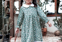 Váy hoa xanh cổ trắng