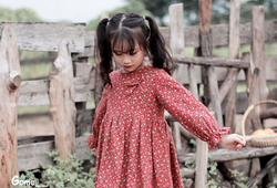 Váy hoa đỏ 2 tầng