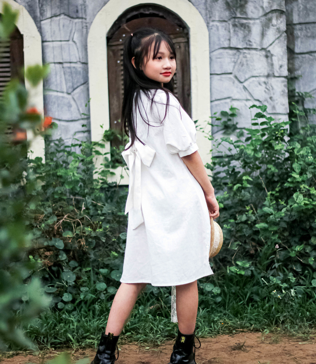 Váy trắng Linen nơ lưng