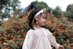 Váy suông xô muslin hoa nhí tay bồng