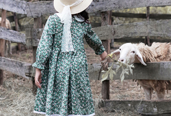 Váy hoa xanh cổ trắng