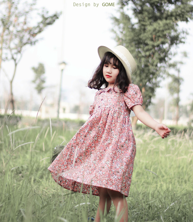 Váy babydoll nơ cổ màu hồng
