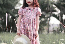 Váy babydoll nơ cổ màu hồng