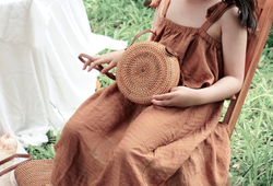 Váy nâu dây vai nơ bèo ngực 