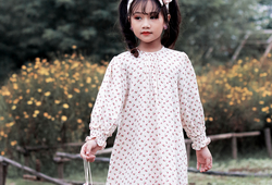 Váy suông xô muslin hoa nhí tay bồng