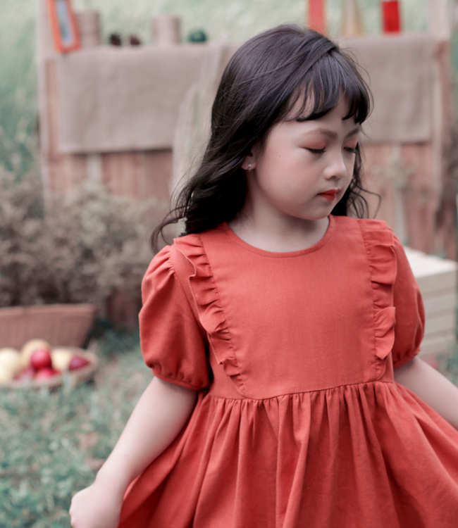 Váy babydoll bèo ngực màu cam