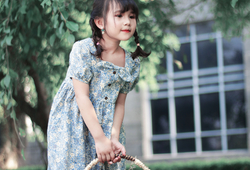 Váy babydoll cổ nơ màu xanh