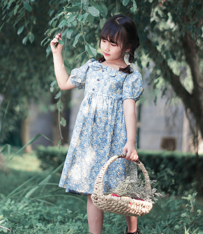 Váy babydoll cổ nơ màu xanh