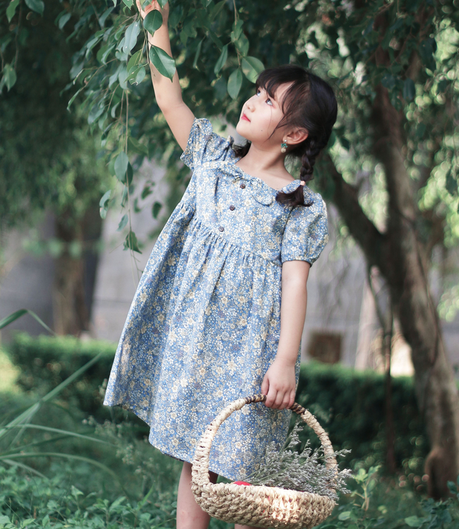 Váy babydoll cổ nơ màu xanh