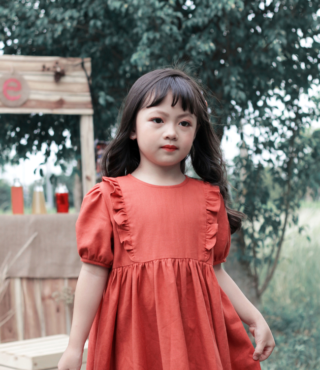Váy babydoll bèo ngực màu cam
