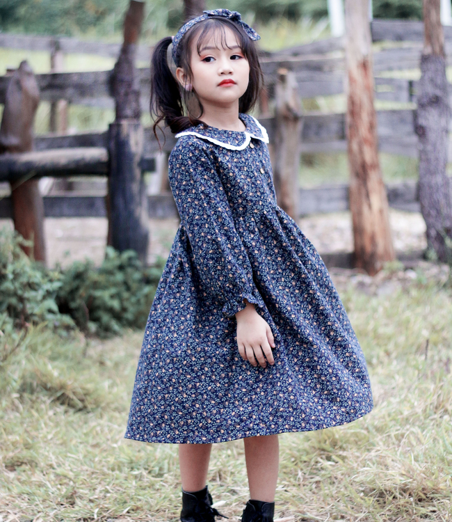Váy hoa nhí tím than phối cổ ren