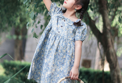 Váy babydoll cổ nơ màu xanh