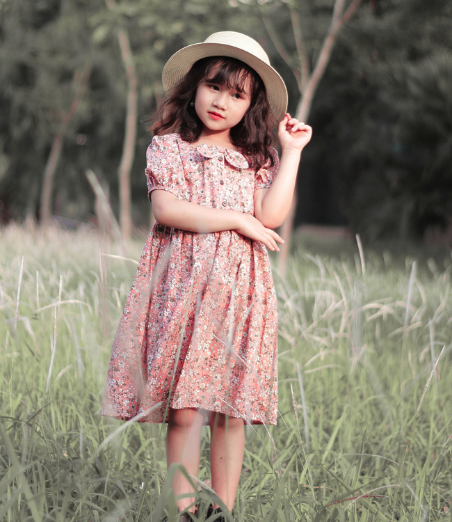Váy babydoll nơ cổ màu hồng