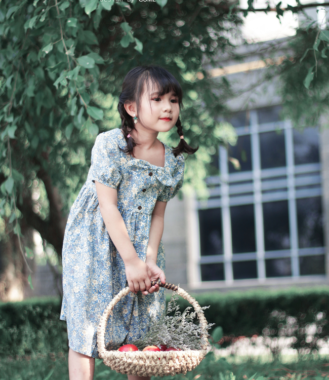 Váy babydoll cổ nơ màu xanh