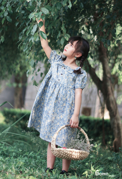 Váy babydoll cổ nơ màu xanh