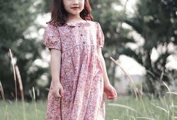 Váy babydoll nơ cổ màu hồng