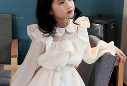 Váy bèo ngực tiểu thư màu be
