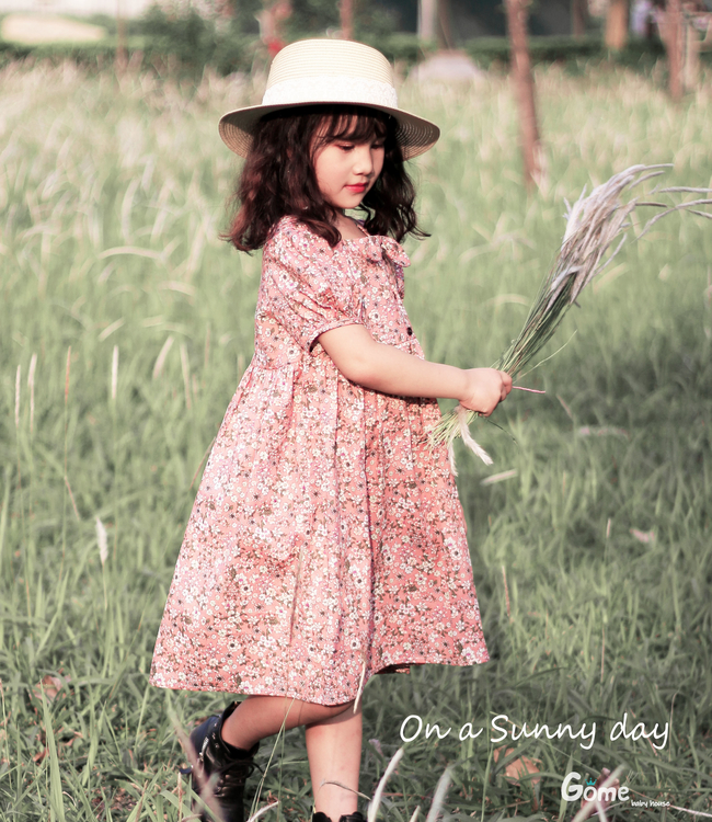 Váy babydoll nơ cổ màu hồng
