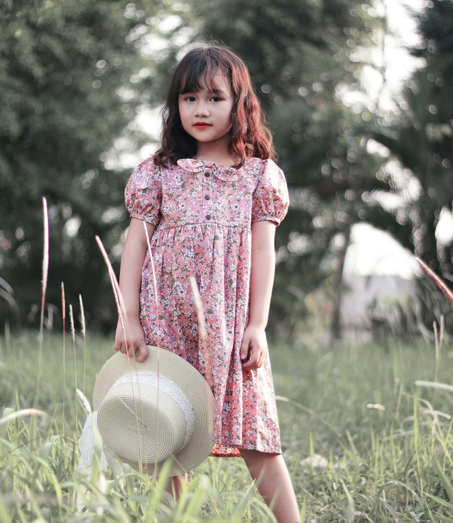 Váy babydoll nơ cổ màu hồng