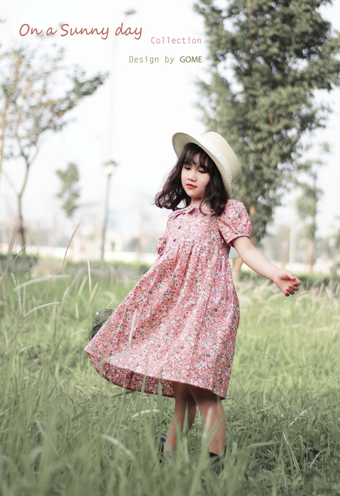 Váy babydoll nơ cổ màu hồng