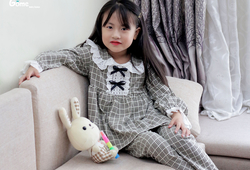 Set Pyjamas kẻ phối ren