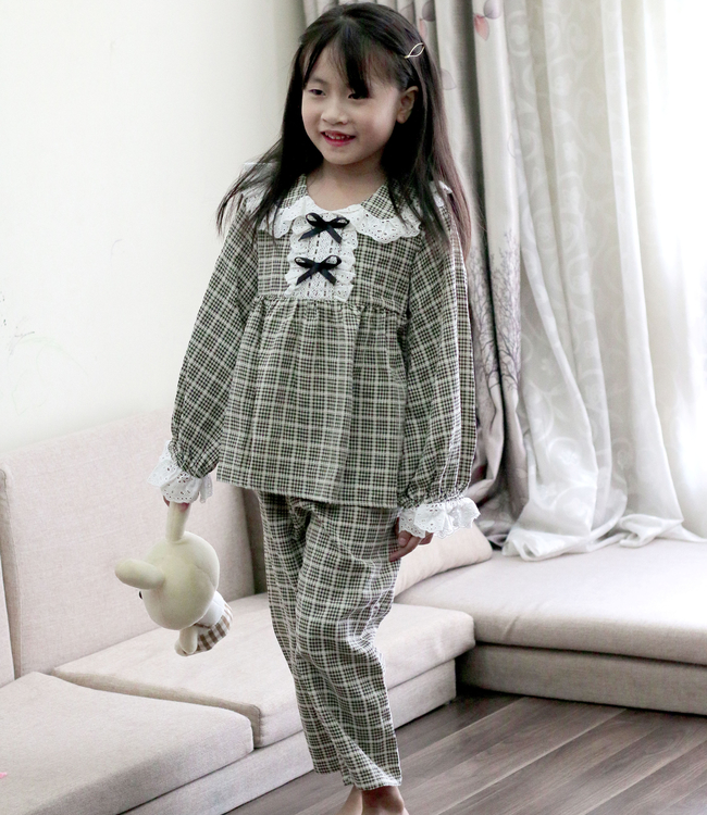 Set Pyjamas kẻ phối ren