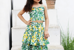 Set váy áo hoa xanh
