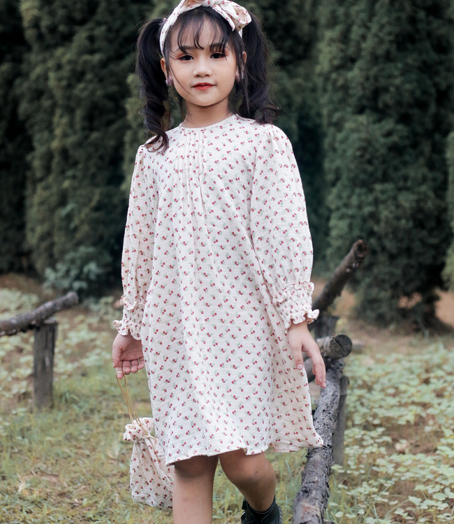 Váy suông xô muslin hoa nhí tay bồng