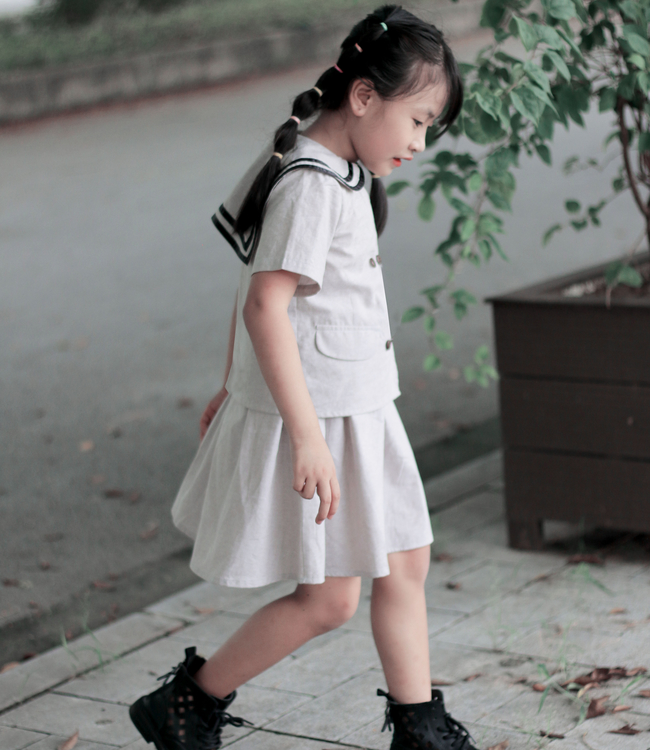 Set đi học nữ sinh cổ thuỷ thủ (màu ghi)