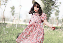 Váy babydoll nơ cổ màu hồng