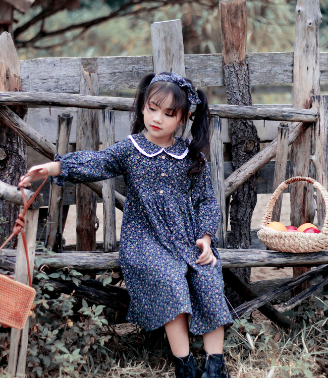 Váy hoa nhí tím than phối cổ ren
