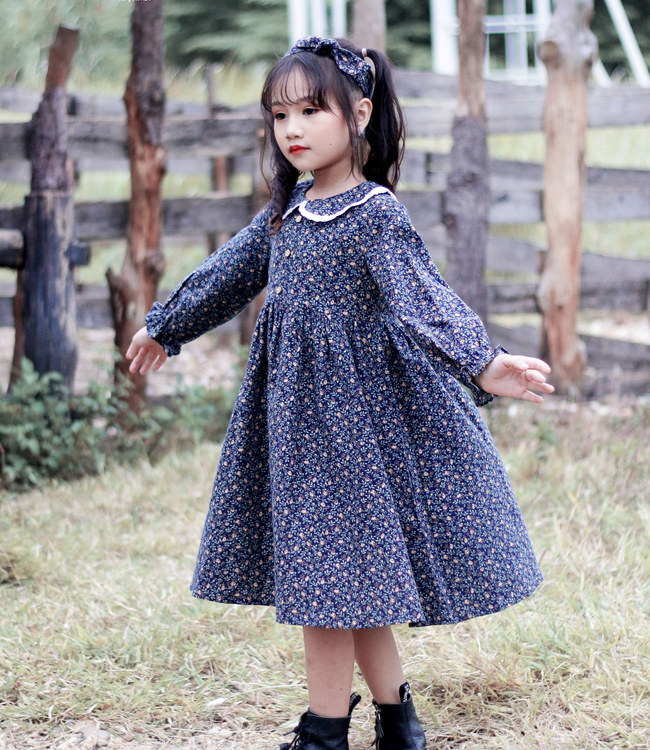 Váy hoa nhí tím than phối cổ ren