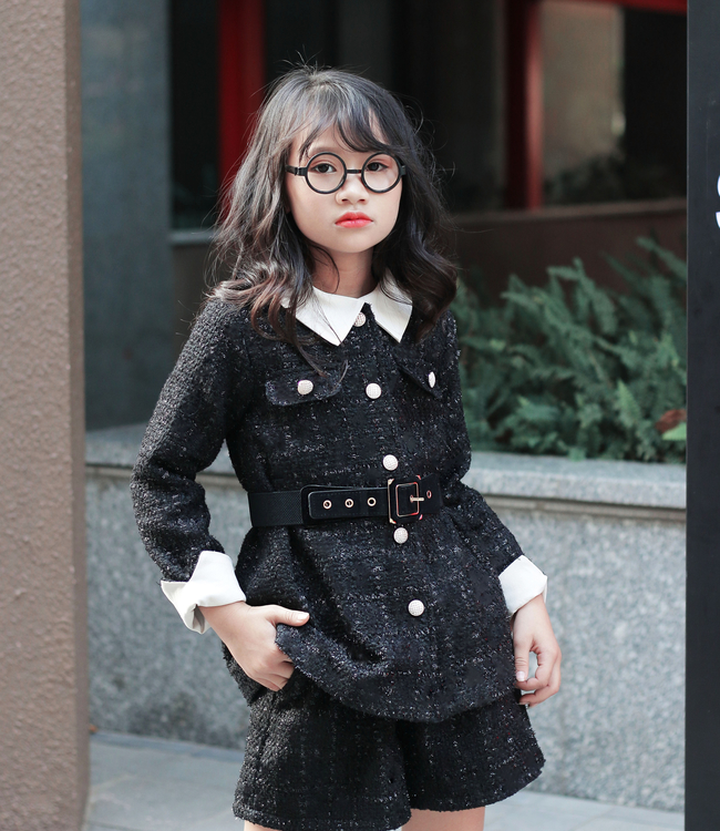 Set Vest đen + quần short + dây đai lưng